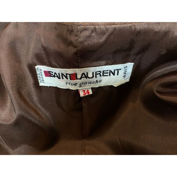 Saint Laurent Rive Gauche Suit Womens 34 XS Brown Double Breasted Blazer Skirt - Picture 7 of 12